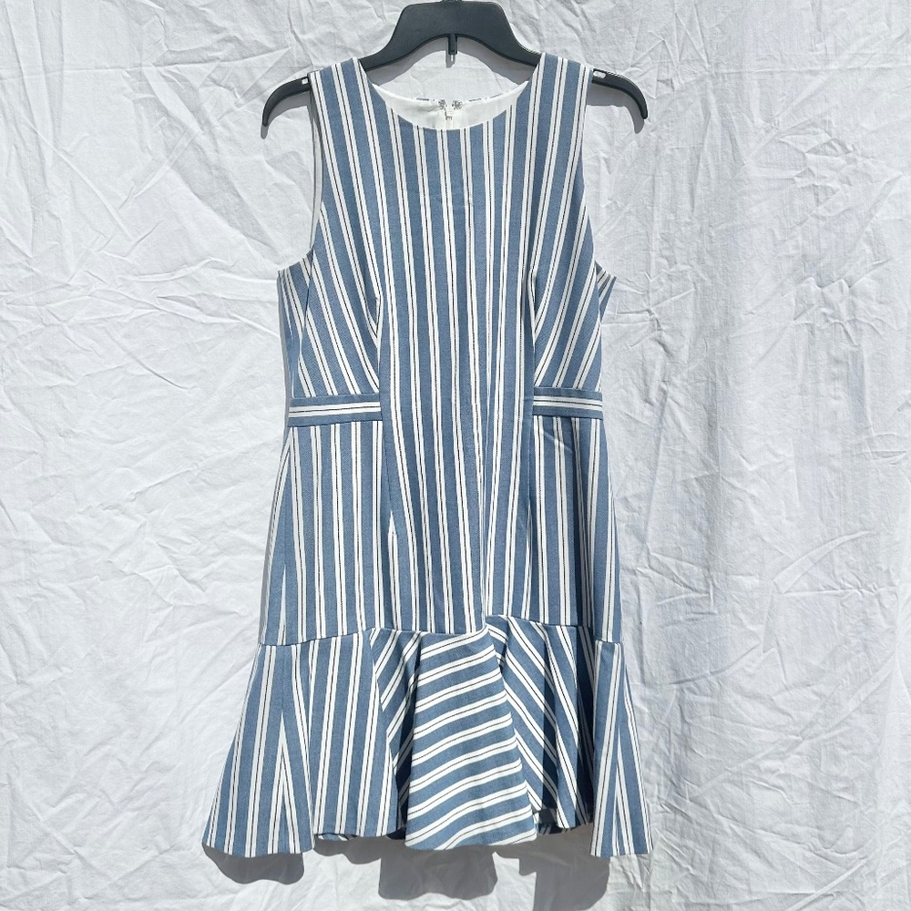 J. Crew Pinstripe Blue and White Nautical Midi Length Sleeveless Dress Lined